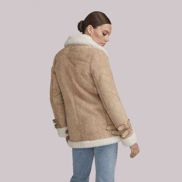 NEW Generation Love Size S, L - Nikita Faux Suede Shearling Jacket - Taupe/White - Picture 4 of 5